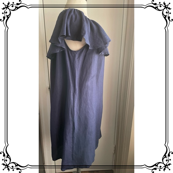 Tommy Bahama Linen Blend Ruffle On/Off Shoulder Sheath Dress - Navy Sz L - Picture 4 of 10